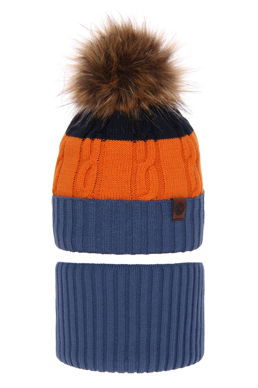 Winterset Jungen: Mütze und Schlauchschal mit Bommel Blau Karmel