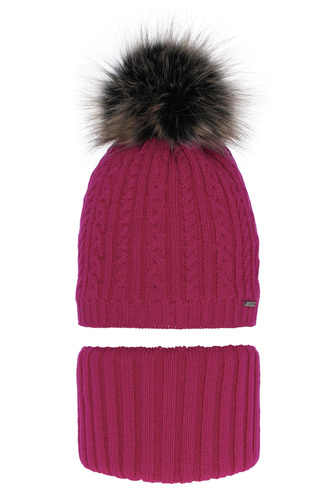 Winterset Mädchen: Mütze und Schlauchschal mit Bommel Rosa Rima