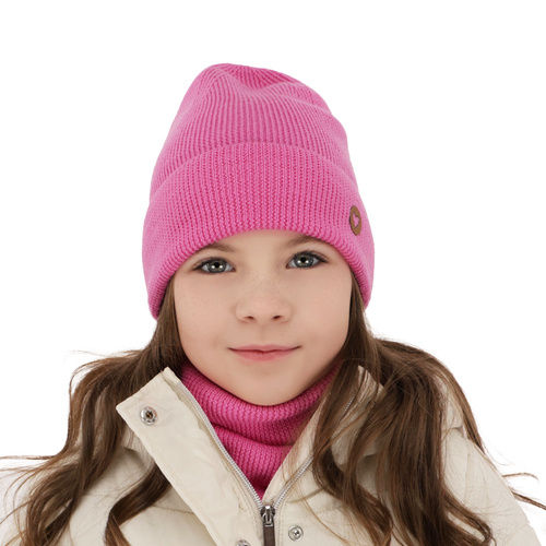 Herbst und Frühlingsset Mädchen: Mütze und Schlauchschal 100% extrafeine Merinowolle Rosa Brook