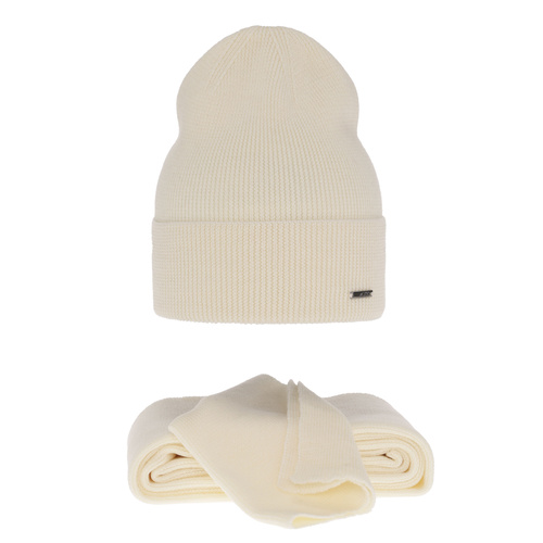 Damen-Set Frühling - Winter: Mütze und Schal Cremefarben 100% extrafeine Merinowolle Melpomena