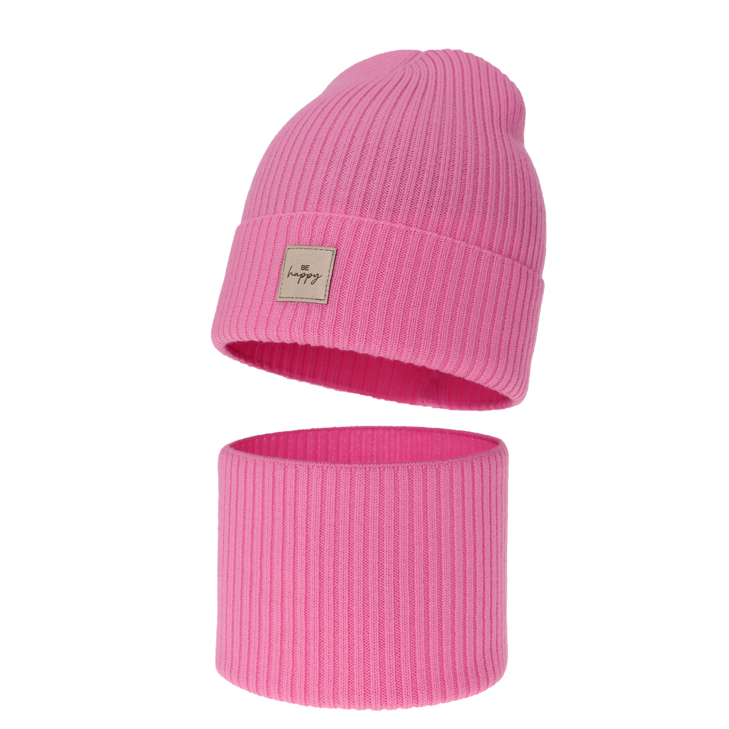 Herbst und Frühlingsset Mädchen: Mütze und Schlauchschal, 100% Merinowolle, Rosa, Vanita