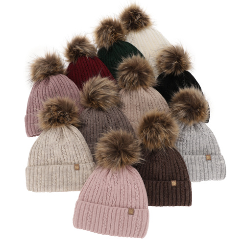 Wintermütze Damen mit Bommel Burgunder Savona