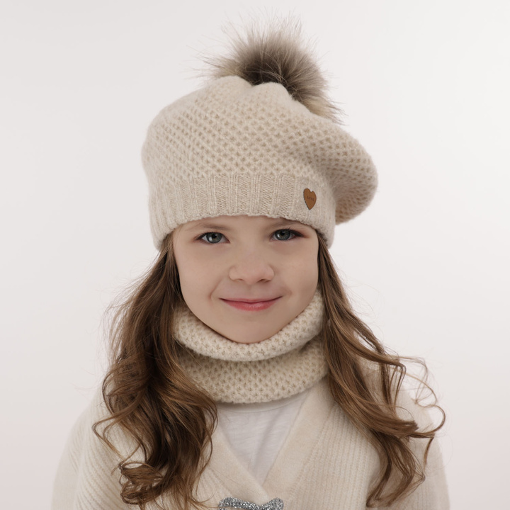 Winterset Mädchen: Mütze und Schlauchschal mit Bommel Rosa Francesca
