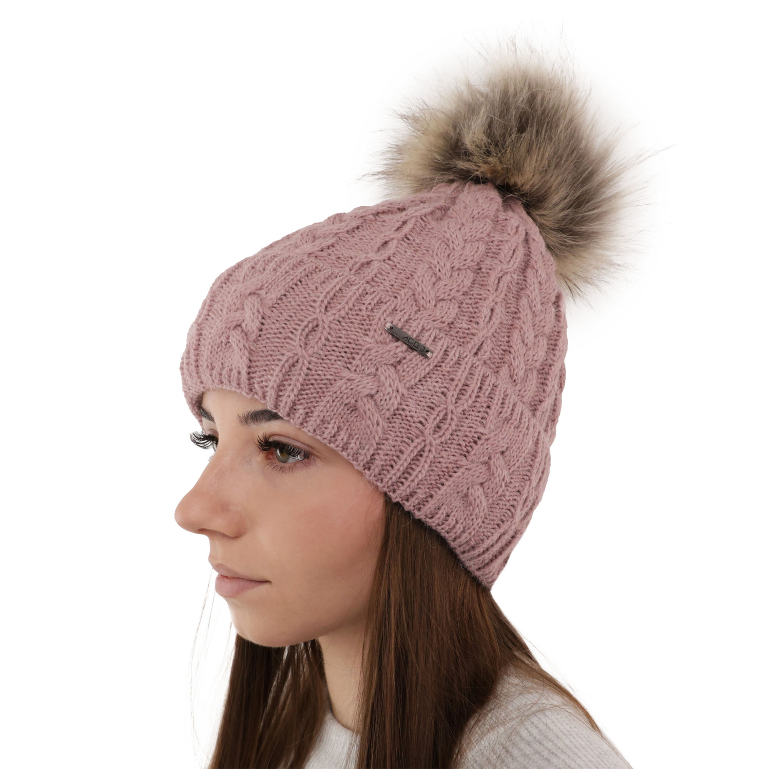Wintermütze Damen mit Bommel Camel Omega