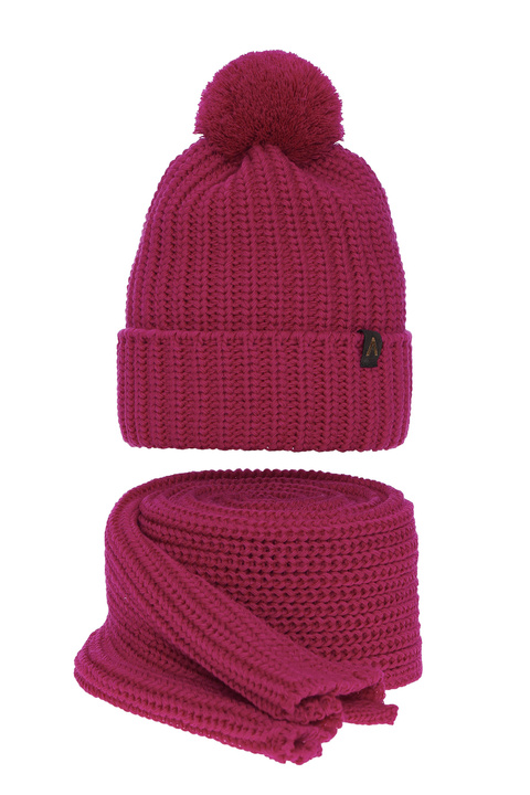 Winterset Damen: Mütze und Schal mit Bommel Rosa Lupita
