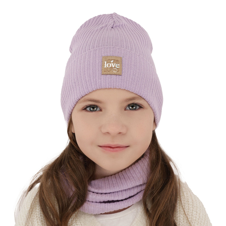 Herbst und Frühlingsset Mädchen: Mütze und Schlauchschal, mit Baumwolle, Violett Furora