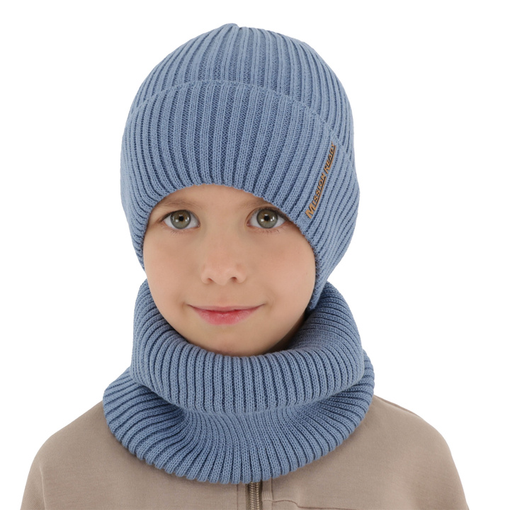 Jungen Mütze und Schal Herbst, Frühling Set, mit Baumwolle, blau, Norwin
