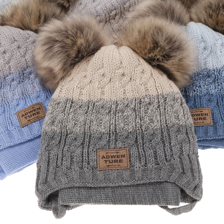 Winterset Jungen: Mütze und Schal mit zwei Bommeln Beige Platon