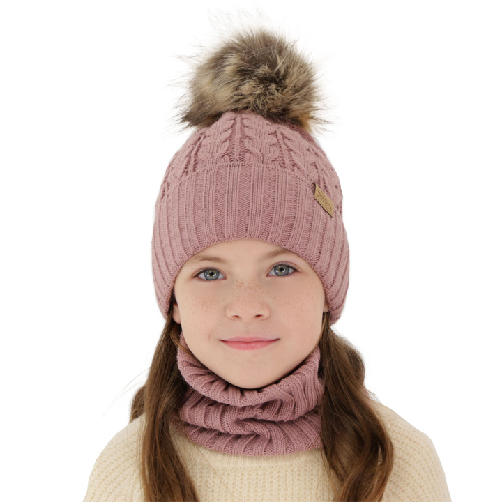 Winterset Mädchen: Mütze und Schlauchschal mit Bommel Rosa Tanzania