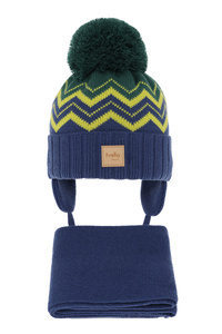 Winterset Jungen: Mütze und Schal mit Bommel Blau Marcus