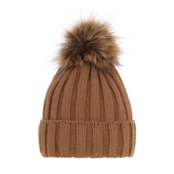 Wintermütze Damen mit Bommel camel Mokka