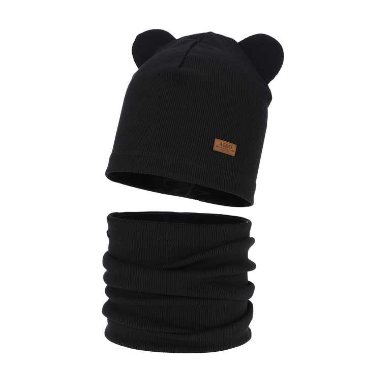 Mütze und Schlauchschal für Jungen, Herbst und Frühlingsset, schwarzes Gregory